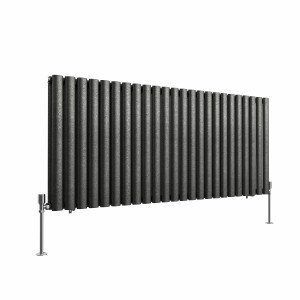 Norden 600 x 1417mm Black Silver Double Horizontal Oval Column Designer Radiator