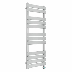 Juva 1200 x 450mm Chrome Flat Panel Thermostatic Touch Control Electric Heated Towel Rail