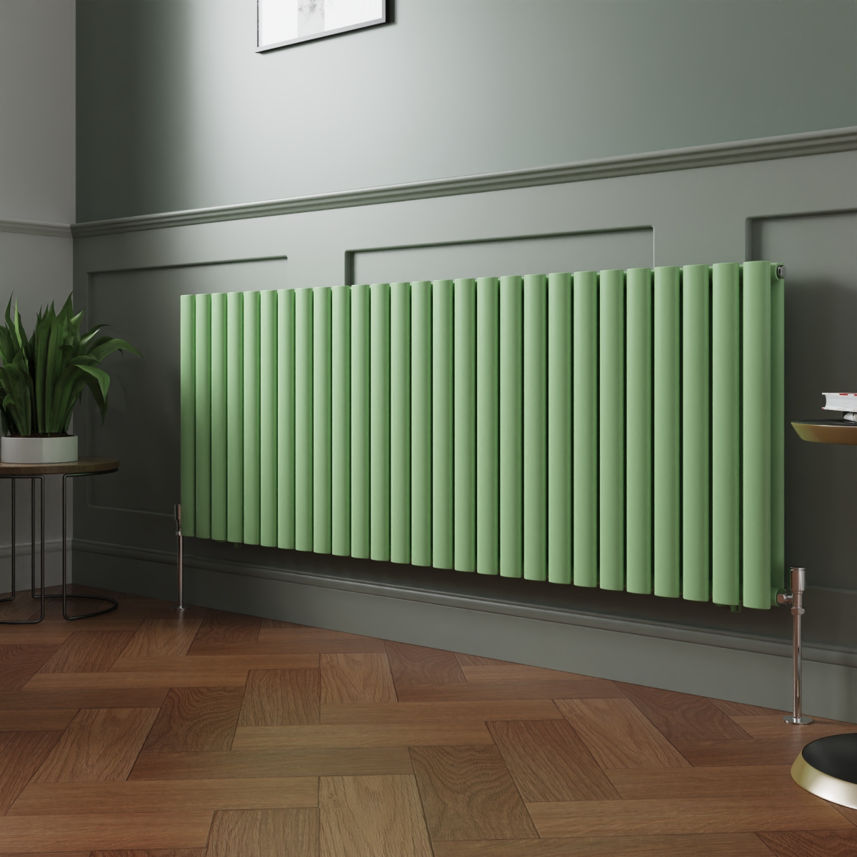 Norden 600 x 1594mm Pastel Green Double Oval Column Horizontal Designer Radiator