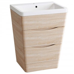 600mm Light Oak Effect Basin and Drawer Floor Standing Vanity Unit