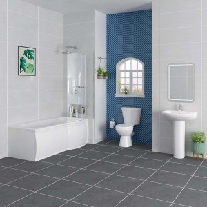 Splash Bathroom Suite with 1675mm Right Hand P Shape Shower Bath