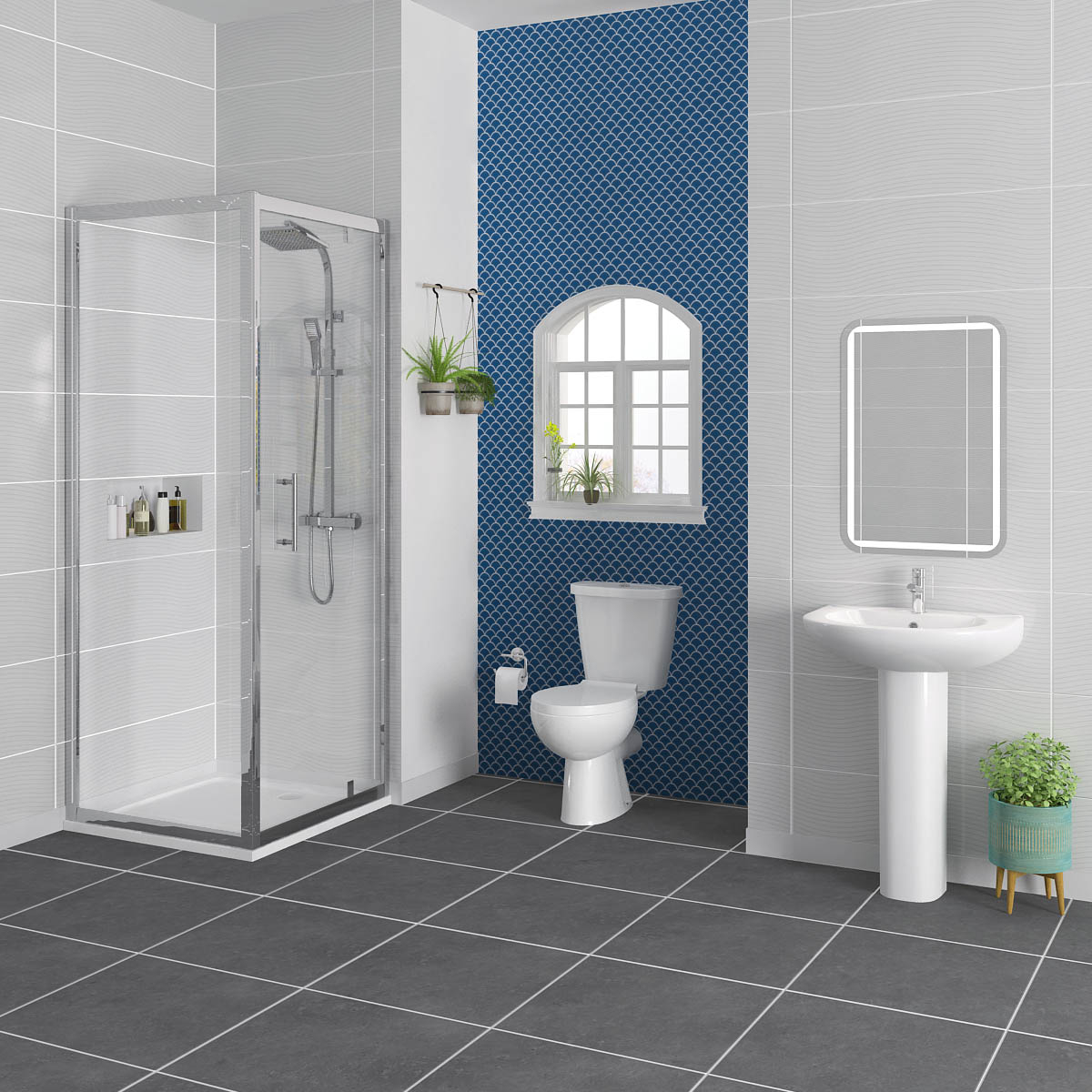 Bathroom Suite Shower Cubicle Enclosure Corner Pivot Door Toilet Basin ...