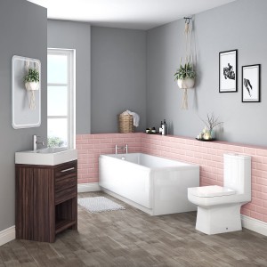 Boston Bathroom Suite with Freestanding Walnut Vanity Unit