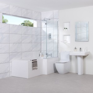 Edge Bathroom Suite with Right Hand L Shape Shower Bath