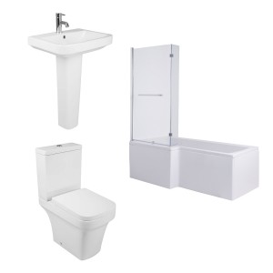 Avola Modern Bathroom Suite with L-Shape Shower Bath - Left Hand - 1700mm