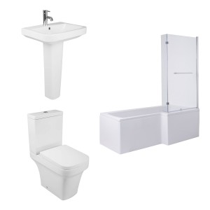 Avola Modern Bathroom Suite with L-Shape Shower Bath - Right Hand - 1700mm