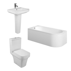 Avola - Modern Bathroom Suite with J-Shape Bath 1700 x 750mm - Choice of Direction