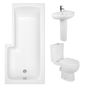 Lima Modern Bathroom Suite with L-Shape Shower Bath - Right Hand - 1500mm