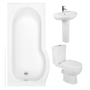 Lima Modern Bathroom Suite with P-Shape Shower Bath - Left Hand - 1675mm