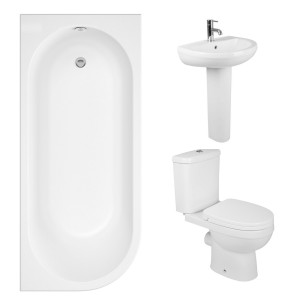 Lima Modern Bathroom Suite with J-Shape Bath - Right Handed - 1700mm