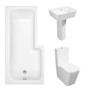 Cordoba Square Modern Bathroom Suite with L-Shape Shower Bath - Left Hand - 1700mm