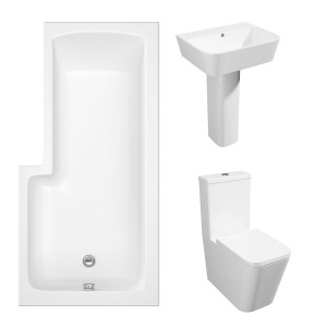 Cordoba Square Modern Bathroom Suite with L-Shape Shower Bath - Right Hand - 1700mm