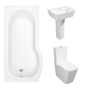 Cordoba Square Modern Bathroom Suite with P-Shape Shower Bath - Left Hand - 1675mm