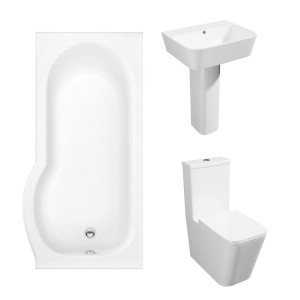 Cordoba Square Modern Bathroom Suite with P-Shape Shower Bath - Right Hand - 1675mm