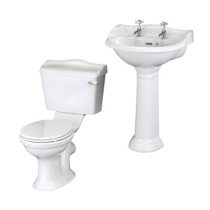 Dorchester Close Coupled Toilet & 600mm 2 Tap Hole Basin Cloakroom Suite
