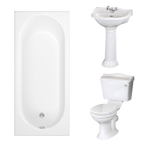 Dorchester Traditional Bathroom Suite 500mm 1 Tap Hole Basin with Single Ended Bath - 1700 x 700mm