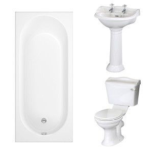 Dorchester Traditional Bathroom Suite 600mm 2 Tap Hole Basin with Single Ended Bath - 1700 x 700mm