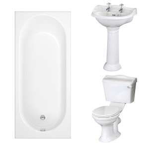 Dorchester Traditional Bathroom Suite 500mm 2 Tap Hole Basin with Single Ended Bath - 1700 x 700mm
