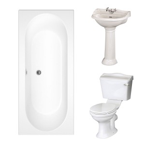 Dorchester Traditional Bathroom Suite 600mm 1 Tap Hole Basin with Double Ended Bath - 1800 x 800mm