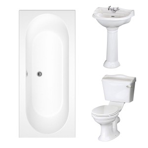 Dorchester Traditional Bathroom Suite 500mm 1 Tap Hole Basin with Double Ended Bath - 1700 x 700mm