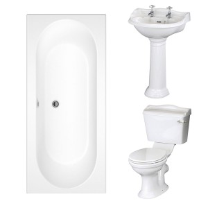 Dorchester Traditional Bathroom Suite 600mm 2 Tap Hole Basin with Double Ended Bath - 1800 x 800mm