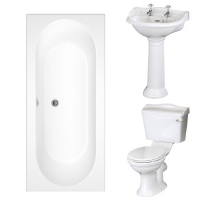 Dorchester Traditional Bathroom Suite 500mm 2 Tap Hole Basin with Double Ended Bath - 1700 x 750mm