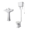 Wellington High Level Toilet with Sand Seat & 560mm 1 Tap Hole Basin Cloakroom Suite