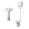 Wellington High Level Comfort Height Toilet with White Seat & 500mm 2 Tap Hole Basin Cloakroom Suite