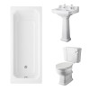 Wellington Close Coupled Comfort Height Toilet with Sand Seat & 560mm 2 Tap Hole Basin with 1700 x 700mm Traditional Straight Bath Single Ended