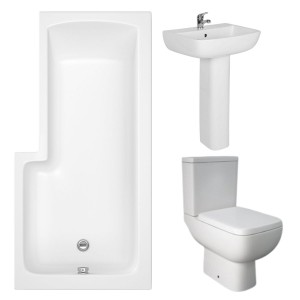 RAK Series 600 Modern Bathroom Suite with L-Shape Shower Bath - Right Hand - 1700mm