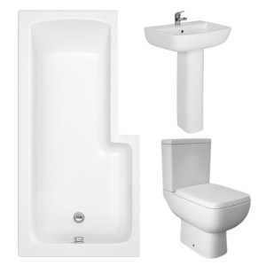 RAK Series 600 Modern Bathroom Suite with L-Shape Shower Bath and Front Panel - Left Hand - 1700mm