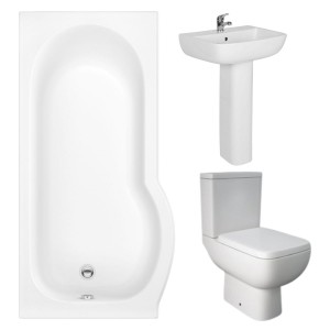RAK Series 600 Modern Bathroom Suite with P-Shape Shower Bath and Front Panel - Left Hand - 1675mm