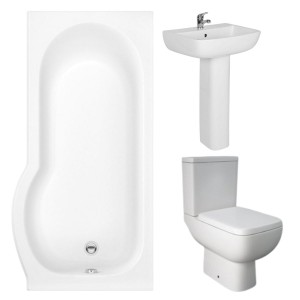 RAK Series 600 Modern Bathroom Suite with P-Shape Shower Bath and Front Panel - Right Hand - 1675mm