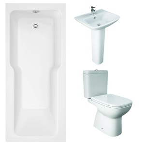 RAK Origin Modern Bathroom Suite and Straight <li>Shower Bath</li> with Front Panel - 1700 x 750mm