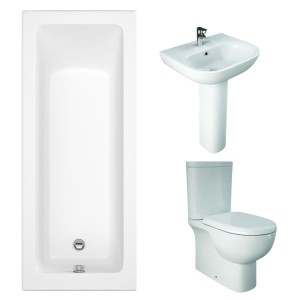 RAK Tonique Close Coupled Closed Back Modern Bathroom Suite and Single Ended Bath - 1700 x 700mm