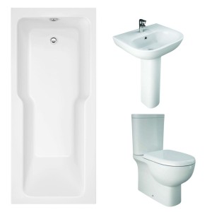 RAK Tonique Close Coupled Closed Back Modern Bathroom Suite and Straight Shower Bath with Front Panel - 1700 x 750mm
