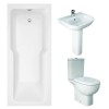 RAK Tonique Close Coupled Open Back Modern Bathroom Suite and Straight Shower Bath with Front Panel - 1700 x 750mm