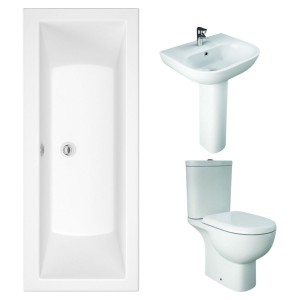 RAK Tonique Close Coupled Open Back Modern Bathroom Suite with Double Ended Bath with Front Panel - 1700 x 700mm
