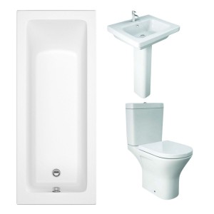 RAK Resort Mini Open Back Toilet with 550mm Basin Modern Bathroom Suite and Single Ended Bath - 1700 x 700mm