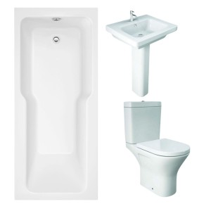 RAK Resort Mini Open Back Toilet with 550mm Basin Modern Bathroom Suite and Straight Shower Bath - 1700 x 750mm
