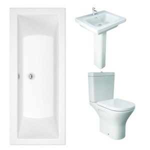 RAK Resort Mini Open Back Toilet with 550mm Basin Modern Bathroom Suite with Double Ended Bath with Front Panel - 1800 x 800mm
