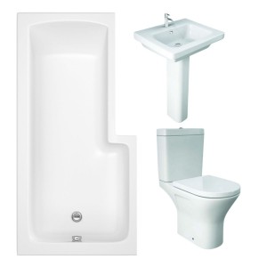 RAK Resort Mini Open Back Toilet with 550mm Basin Modern Bathroom Suite with L-Shape Shower Bath and Front Panel - Left Hand - 1700mm