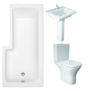RAK Resort Mini Open Back Toilet with 550mm Basin Modern Bathroom Suite with L-Shape Shower Bath and Front Panel - Right Hand - 1700mm