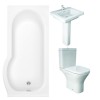 RAK Resort Mini Open Back Toilet with 550mm Basin Modern Bathroom Suite with P-Shape Shower Bath - Right Hand - 1500mm