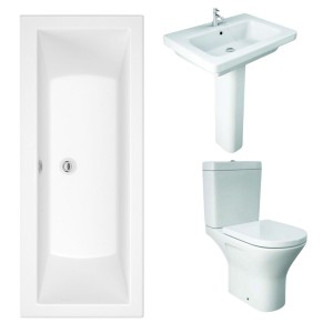 RAK Resort Mini Open Back Toilet with 650mm Basin Modern Bathroom Suite with Double Ended Bath - 1700 x 800mm