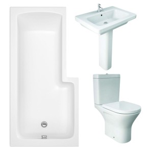 RAK Resort Mini Open Back Toilet with 650mm Basin Modern Bathroom Suite with L-Shape Shower Bath and Front Panel - Left Hand - 1700mm