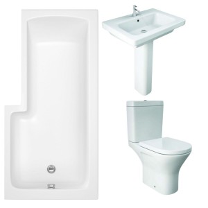 RAK Resort Mini Open Back Toilet with 650mm Basin Modern Bathroom Suite with L-Shape Shower Bath and Front Panel - Right Hand - 1700mm