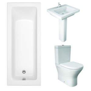 RAK Resort Mini Closed Back Toilet with 550mm Basin Modern Bathroom Suite and Single Ended Bath with Front Panel - 1700 x 700mm