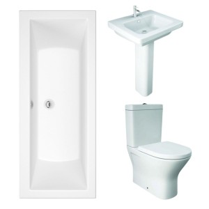 RAK Resort Mini Closed Back Toilet with 550mm Basin Modern Bathroom Suite with Double Ended Bath - 1700 x 750mm