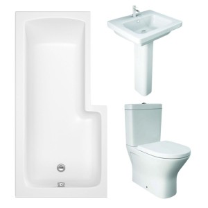 RAK Resort Mini Closed Back Toilet with 550mm Basin Modern Bathroom Suite with L-Shape Shower Bath - Left Hand - 1700mm